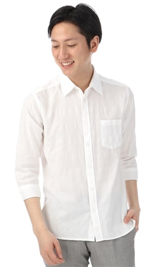 パナマブロックカジュアルシャツ《7分袖》《コットン100%》0