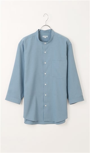  リネンライクバンドカラーシャツ【7分袖】【Reflax】 