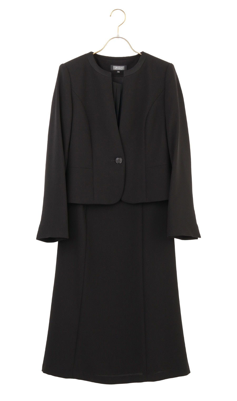 ノーカラーシフォンフリルアンサンブル