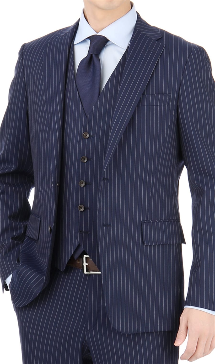 洋服の青山 スリーシーズン用 スーツ スリーピース シングルスタイリッシュフォーマル ブラック系 メンズ