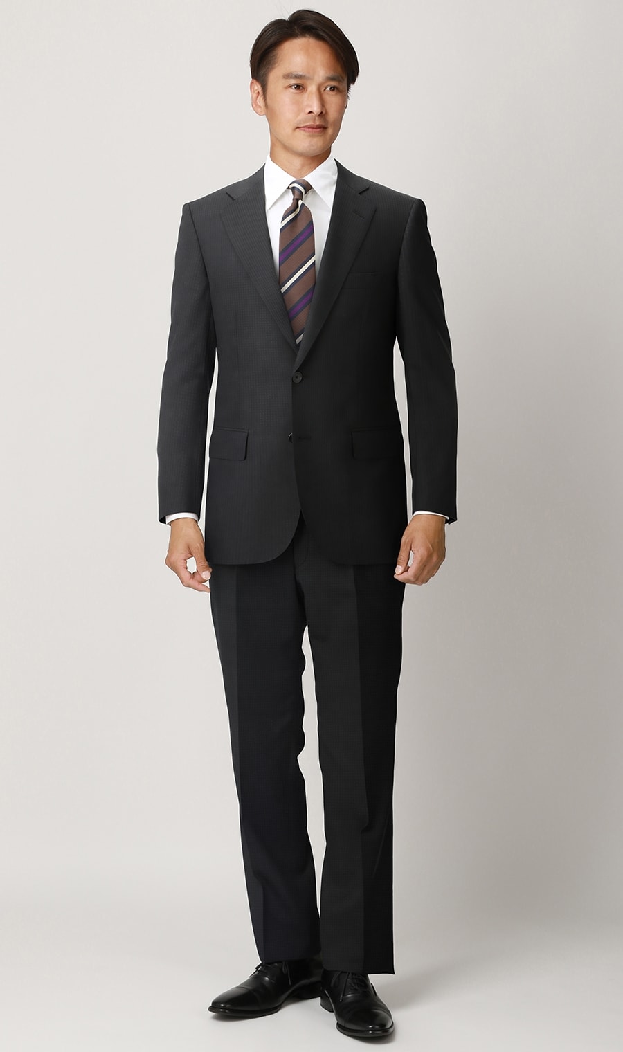 秋冬 ブラック系 スタンダードスーツ REGAL メンズ ビジネス ストレッチ 形状記憶 長袖 標準体 ツータック