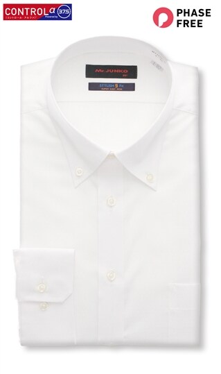 ボタンダウンスタイリッシュワイシャツ《CONTROLα》《白織柄》0