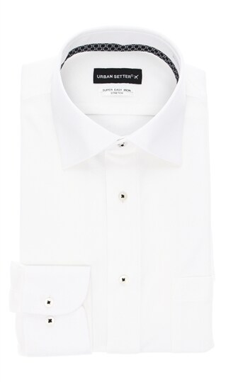 ワイドカラースタイリッシュシャツ《白織柄》《ニット素材》0