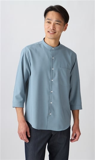 リネンライクバンドカラーシャツ【7分袖】【Reflax】0