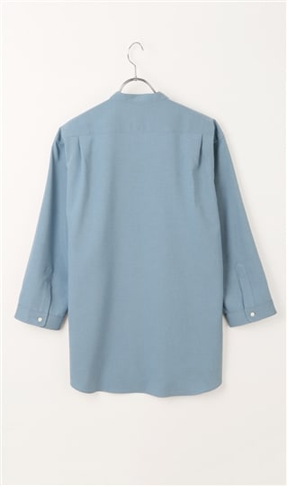 リネンライクバンドカラーシャツ【7分袖】【Reflax】