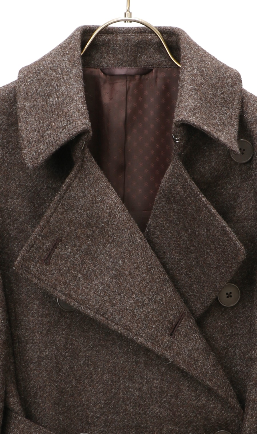 イギリス生地　立体リーフ襟　ウールコート　個性的　ゆったりフリーサイズ