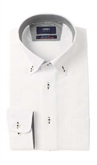 ボタンダウンスタイリッシュワイシャツ《白織柄》《ライクラT400ファイバー》