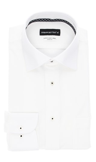 ワイドカラースタイリッシュシャツ《白織柄》《ニット素材》