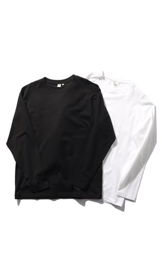 コットンストレッチロングTシャツ【2枚セット】【ブラック&ホワイト】
